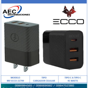 CARGADOR ECCO TURBO 45W / EC45 / INCLUYE CABLE TIPO C A TIPO C