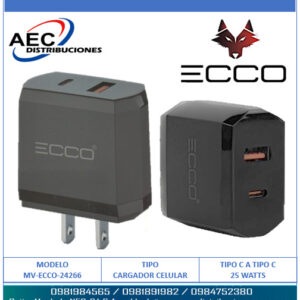 CARGADOR ECCO TURBO 25W / EC25 / INCLUYE CABLE TIPO C A TIPO C