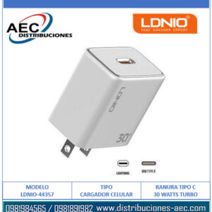 CARGADOR CELULAR LDNIO A1508C 30 WATTS INCLUYE CABLE TIPO C