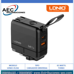 CARGADOR UNIVERSAL Q2618 LDNIO CARGA RÁPIDA 65 WATTS