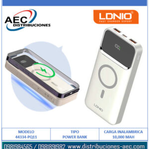 CARGADOR POWER BANK LDNIO PQ11 PANTALLA DIGITAL CARGA INALÁMBRICA 10.000 MAH