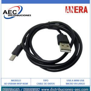 CABLE DE DATOS USB A MICRO USB V8 BLACKBERRY 1M PIN LARGO