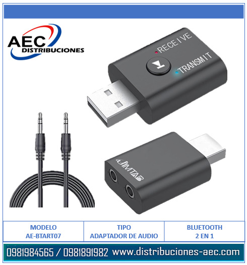 ADAPTADOR DE AUDIO BLUETOOTH 2 EN 1 TRANSMISOR Y RECEPTOR