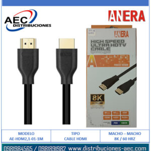CABLE HDMI MACHO A MACHO 1M ANERA 8K / 60HZ