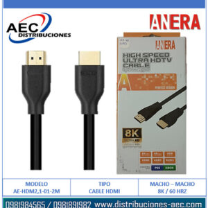 CABLE HDMI MACHO A MACHO 2M ANERA 8K / 60HZ