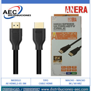 CABLE HDMI MACHO A MACHO 3M ANERA 8K / 60HZ