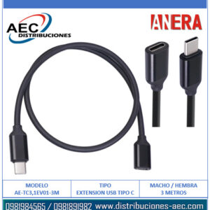 CABLE DE EXTENSION USB TIPO C 3.1 MACHO A HEMBRA 3M ANERA