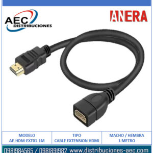 CABLE EXTENSIÓN HDMI MACHO A HEMBRA 1080P 4K 1METRO ANERA