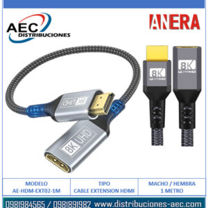 CABLE EXTENSIÓN HDMI MACHO A HEMBRA FULL HD 8K 1METRO ANERA