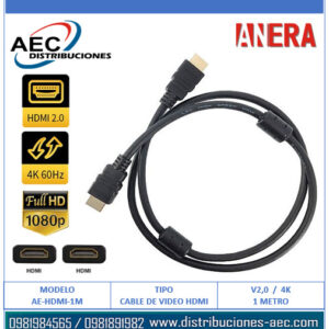 CABLE HDMI MACHO A HDMI MACHO V2.0 FULL HD 4K 1 METRO ANERA