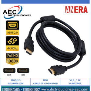 CABLE HDMI MACHO A HDMI MACHO V2.0 FULL HD 4K 10 METROS ANERA