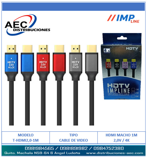 CABLE HDMI MACHO A MACHO V2.0 4K FULL HD PUNTAS ROJAS 1 METRO - Imagen 3