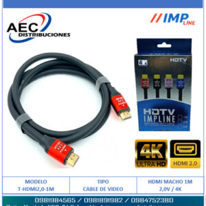 CABLE HDMI MACHO A MACHO V2.0 4K FULL HD PUNTAS ROJAS 1 METRO