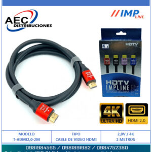 CABLE HDMI MACHO A MACHO V2.0 4K FULL HD PUNTAS ROJAS 2 METROS