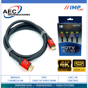 CABLE HDMI MACHO A MACHO V2.0 4K FULL HD PUNTAS ROJAS 5 METROS