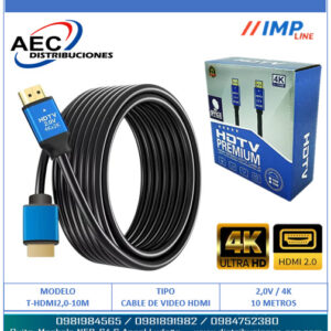 CABLE HDMI MACHO A MACHO V2.0 4K FULL HD PUNTAS AZULES 10 METROS