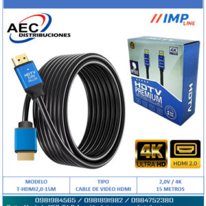 CABLE HDMI MACHO A MACHO V2.0 4K FULL HD PUNTAS AZULES 15 METROS
