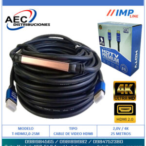 CABLE HDMI MACHO A MACHO V2.0 4K FULL HD PUNTAS AZULES 25 METROS CON CHIP ALTA VELOCIDAD