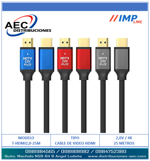 CABLE HDMI MACHO A MACHO V2.0 4K FULL HD PUNTAS AZULES 25 METROS CON CHIP ALTA VELOCIDAD - Imagen 3