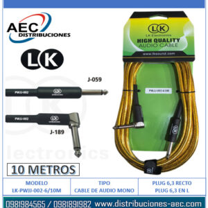 CABLE DE AUDIO MONOFONICO PLUG 1/4 RECTO A PLUG 1/4 EN L 10 METROS COLOR DORADO