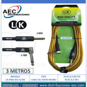 CABLE DE AUDIO MONOFONICO PLUG 1/4 RECTO A PLUG 1/4 EN L 3 METROS COLOR DORADO
