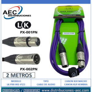 CABLE EXTENSIÓN DE AUDIO CANON XLR MACHO A HEMBRA 2 METROS COLOR VIOLETA