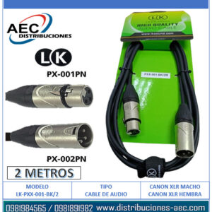 CABLE EXTENSIÓN DE AUDIO CANON XLR MACHO A HEMBRA 2 METROS COLOR NEGRO