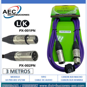 CABLE EXTENSIÓN DE AUDIO CANON XLR MACHO A HEMBRA 3 METROS COLOR VIOLETA