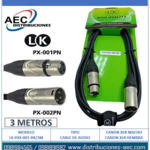 CABLE EXTENSIÓN DE AUDIO CANON XLR MACHO A HEMBRA 3 METROS COLOR NEGRO