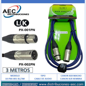 CABLE EXTENSIÓN DE AUDIO CANON XLR MACHO A HEMBRA 3 METROS COLOR AZUL