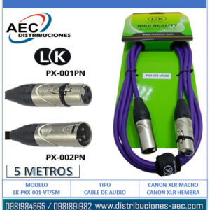 CABLE EXTENSIÓN DE AUDIO CANON XLR MACHO A HEMBRA 5 METROS COLOR VIOLETA