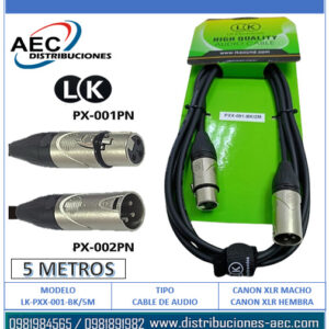CABLE EXTENSIÓN DE AUDIO CANON XLR MACHO A HEMBRA 5 METROS COLOR NEGRO