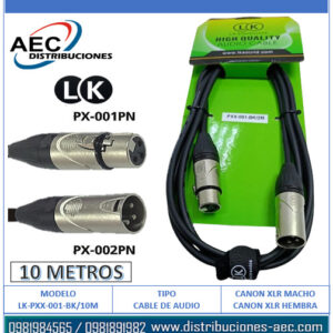 CABLE EXTENSIÓN DE AUDIO CANON XLR MACHO A HEMBRA 10 METROS COLOR NEGRO