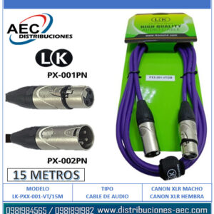 CABLE EXTENSIÓN DE AUDIO CANON XLR MACHO A HEMBRA 15 METROS COLOR VIOLETA