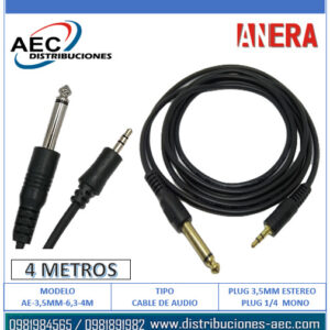 CABLE DE AUDIO PLUG 3.5MM ESTEREO A PLUG 1/4 MONO 4 METROS