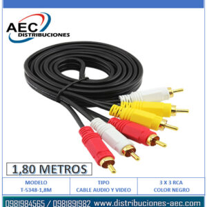 CABLE DE AUDIO Y VIDEO 3X3RCA 1.80 METROS ECONÓMICO
