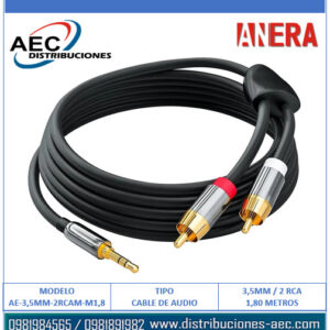 CABLE DE AUDIO 3.5MM MACHO A 2 RCA MACHO 1.80 METROS PROFESIONAL