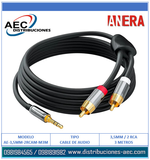 CABLE DE AUDIO 3.5MM MACHO A 2 RCA MACHO 3 METROS PROFESIONAL