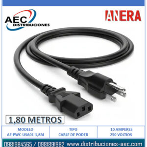 CABLE DE PODER POLARIZADO 3 PATAS PARA PC ( 10A / 250V) 1.80 METROS