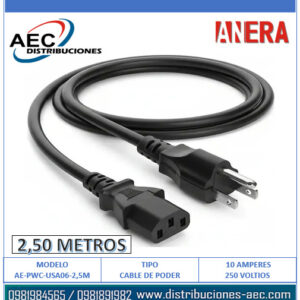 CABLE DE PODER GRUESO POLARIZADO 3 PATAS PARA PC OD 6.8 ( 10A / 250V) 2.50 METROS