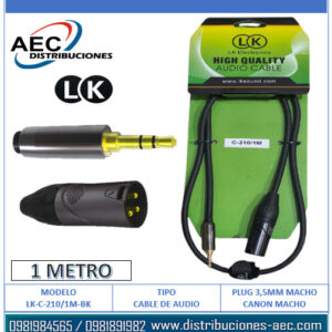 CABLE DE AUDIO PLUG 3.5MM ESTÉREO MACHO A CANON XLR MACHO 1 METRO LK