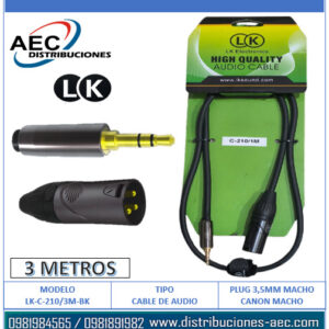 CABLE DE AUDIO PLUG 3.5MM ESTÉREO MACHO A CANON XLR MACHO 3 METROS LK