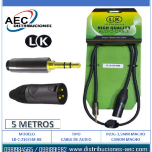 CABLE DE AUDIO PLUG 3.5MM ESTÉREO MACHO A CANON XLR MACHO 5 METROS LK