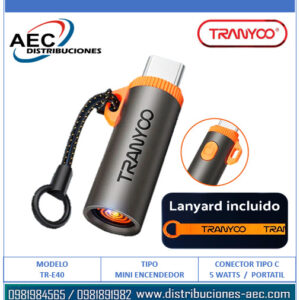 MINI ENCENDEDOR ELÉCTRICO TRANYOO T-E40 TIPO-C CON LLAVERO 5W
