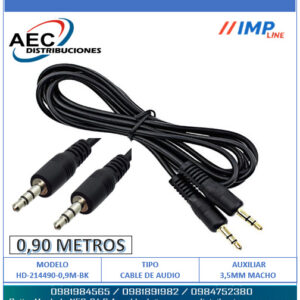 CABLE DE AUDIO AUXILIAR PLUG 3.5MM ESTÉREO MACHO A MACHO 0.90 METROS NEGRO