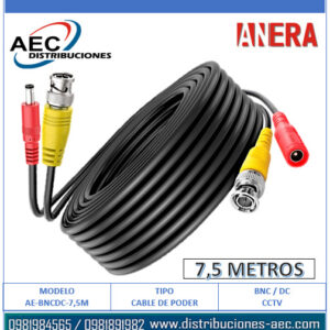 CABLE EXTENSIÓN DE PODER PARA CÁMARAS DE SEGURIDAD CCTV 7.5 METROS