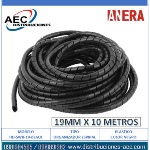 ORGANIZADOR O PROTECTOR CUBRE CABLES TIPO ESPIRAL 19MM X 10 METROS COLOR NEGRO