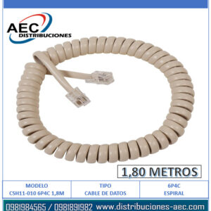 CABLE TELEFÓNICO EN ESPIRAL CONECTORES RJ11 COLOR BEIGE 1.80 METROS