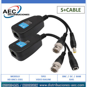 ADAPTADOR VIDEO BALUN PASIVO HD P/CÁMARAS BNC+DC POWER A RJ45