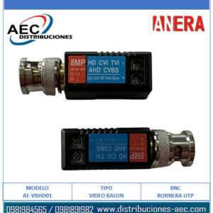 VIDEO BALUN HD PASIVO 8MP DE BNC A UTP CONECTORES DORADOS